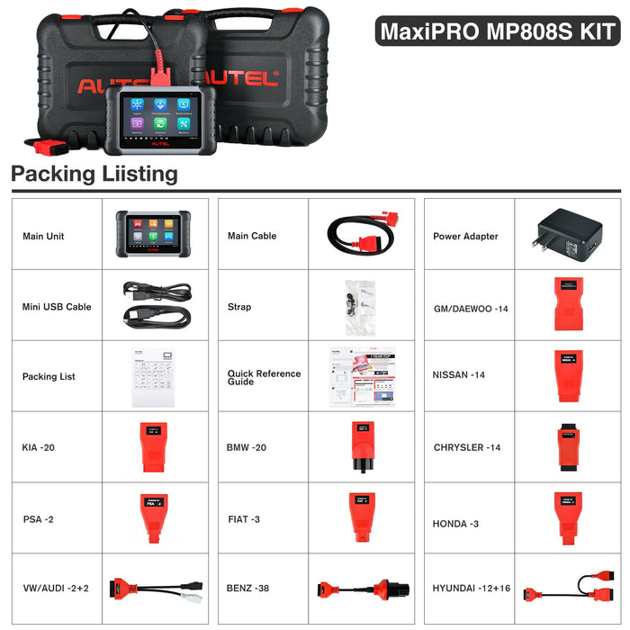 【Actualización de 2 años】Autel MaxiPRO MP808S KIT  | Igual que MS906 | Codificación ECU | Control bidireccional | Servicio de reinicio más de 30 | todos los sistemas a nivel OE | Multi-idioma