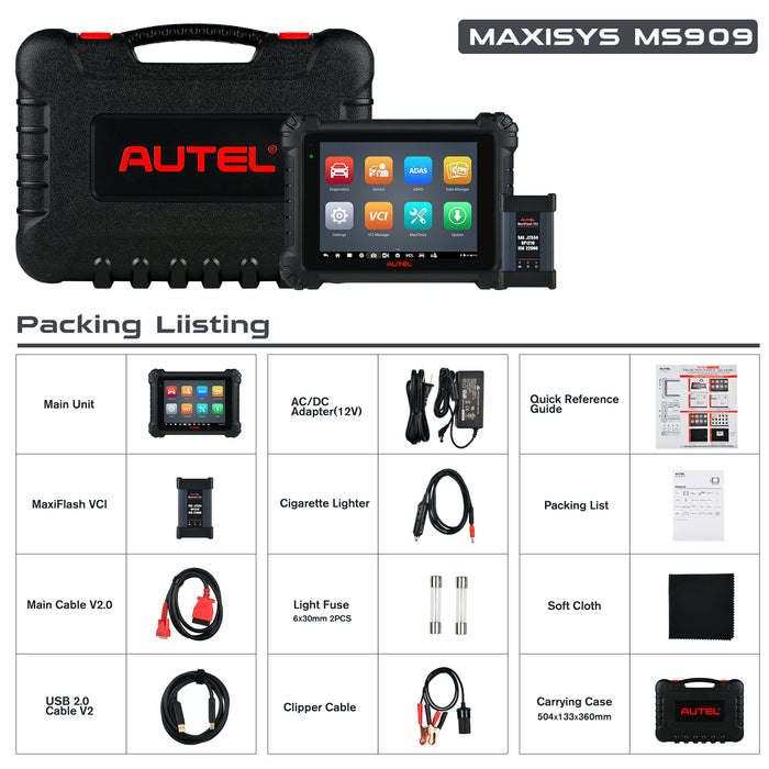 Autel MaxiSys MS909 Top Level Diagnosis Scanner/J2534 ECU Programming/Coding/Topology Map 2.0/Bidirectional Control/40+Reset Service/Global Version Multi-language