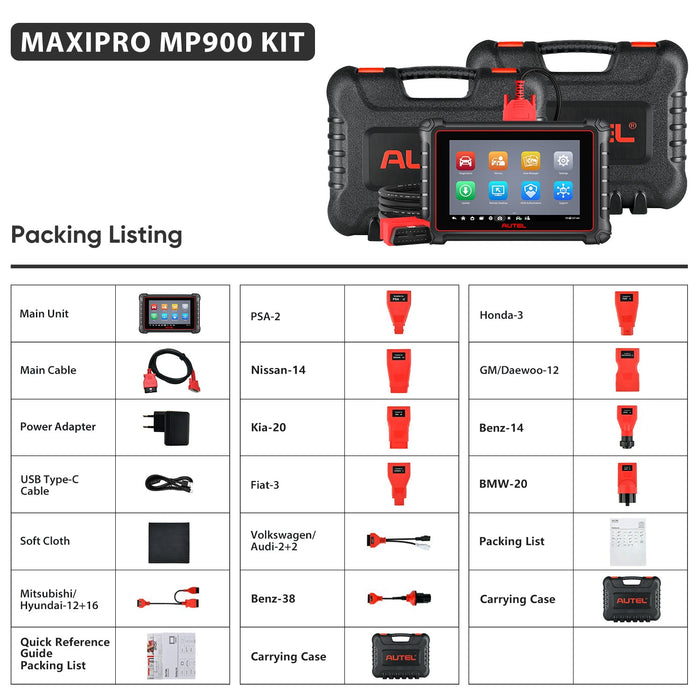 Autel Maxipro MP900 Kit(MP900+Box Adapters) Diagnosis Scanner丨Android 11 Multi-Brand Full System丨40+ Service丨ECU Coding丨Multi-language