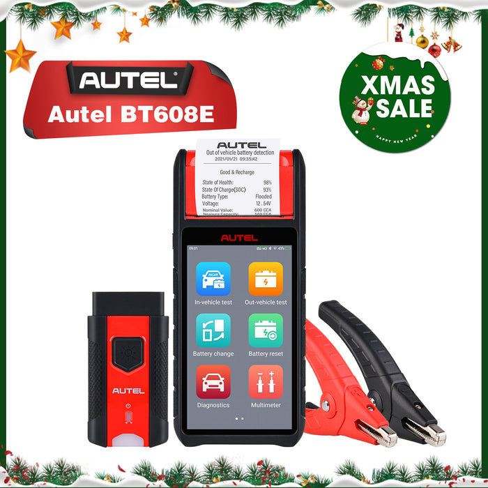 【EU Free Ship】Autel MaxiBAS BT608E Car Battery Tester | 2022 Newest Upgraded of BT508/BT506 | All Systems Diagnostics with Printer | Adaptive Conductance | Cranking/Charging System Test | BMS Initialization