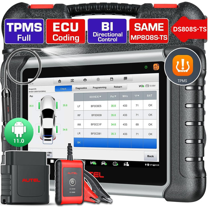 Autel MaxiDas DS808S-TS Herramienta de programación/reaprendizaje TPMS | Igual que MP808S-TS | Codificación ECU|Diagnóstico de todos los sistemas | Más de 30 servicios | Varios idiomas