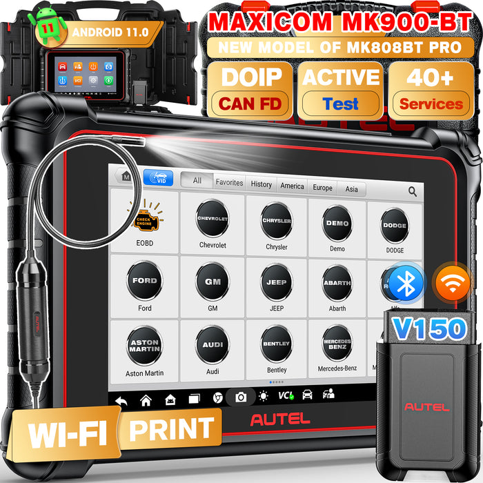 Autel Maxicom MK900BT OBDII Escáner de diagnóstico丨 Pantalla de 8'' Cámara trasera 8M丨40+ Servicio/Prueba activa/Todos los sistemas/Multimarca actualizado de MX900