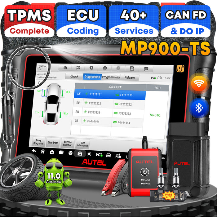 Autel Maxipro MP900TS TPMS Escáner 丨Android 11 TPMS Reaprendizaje/Reemplazo/Programación de sensores丨Codificación ECU丨Servicio de reinicio 40+丨Control bidireccional