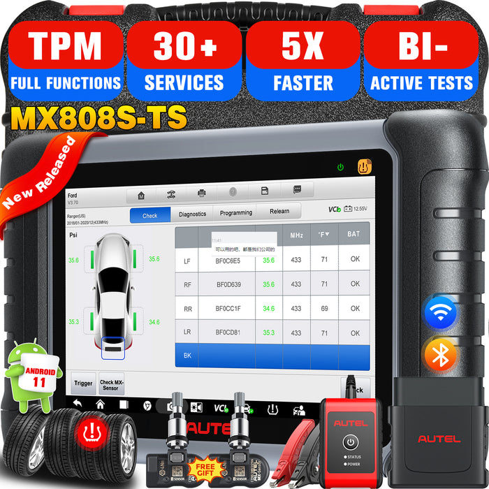 Autel MaxiCheck MX808S-TS/MK808S-TS TPMS Diagnosis Scanner | MX-Sensor Programming | TPMS relearn/replace | OE-Level All Systems Diagnosis | 30+ Special Reset Services |Multi-Language