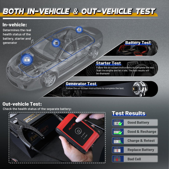 Autel MaxiBAS BT508 Car Battery Tester, Automotive Cranking & Charging System Analyzer, for iOS and Android Devices