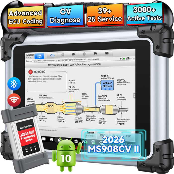 Autel MaxiSys MS908CV II丨Diagnosis Scanner For Heavy-duty Trucks and Commercial Vehicle /J2534 ECU Re-Programming & Coding/ 62+ services/OE-Level Full System /Global Version Multi-language