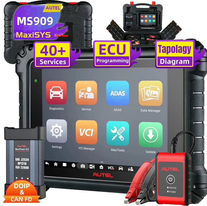 Autel MaxiSys MS909 Top Level Diagnosis Scanner/J2534 ECU Programming/Coding/Topology Map 2.0/Bidirectional Control/40+Reset Service/Global Version Multi-language