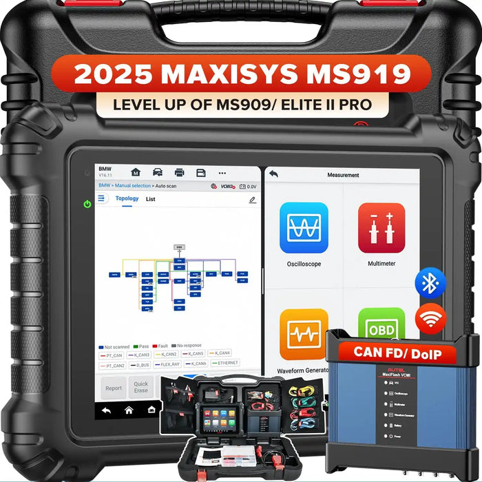 Autel MaxiSys MS919 Top Level Diagnosis Scanner/J2534 ECU Programming/Coding/Topology Map 2.0/Bidirectional Control/40+Reset Service/Global Version Multi-language
